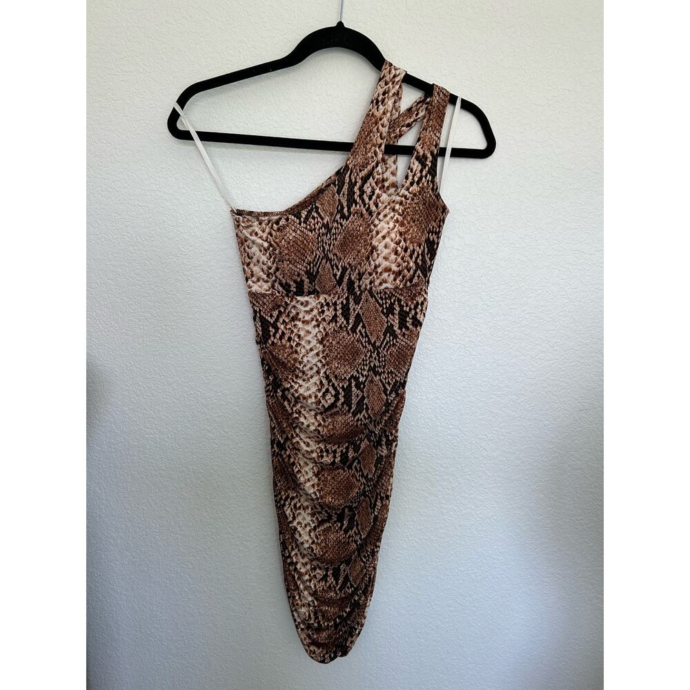 Fashion Magazine One-Shoulder Asymmetrical Cutout Snake Skin Mini Dress - S - Picture 2 of 6